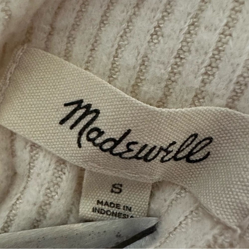 Madewell Sweater Women’s S Ivory Mock Neck Bubble Sleeve Lightweight Pullover - Picture 3 of 8